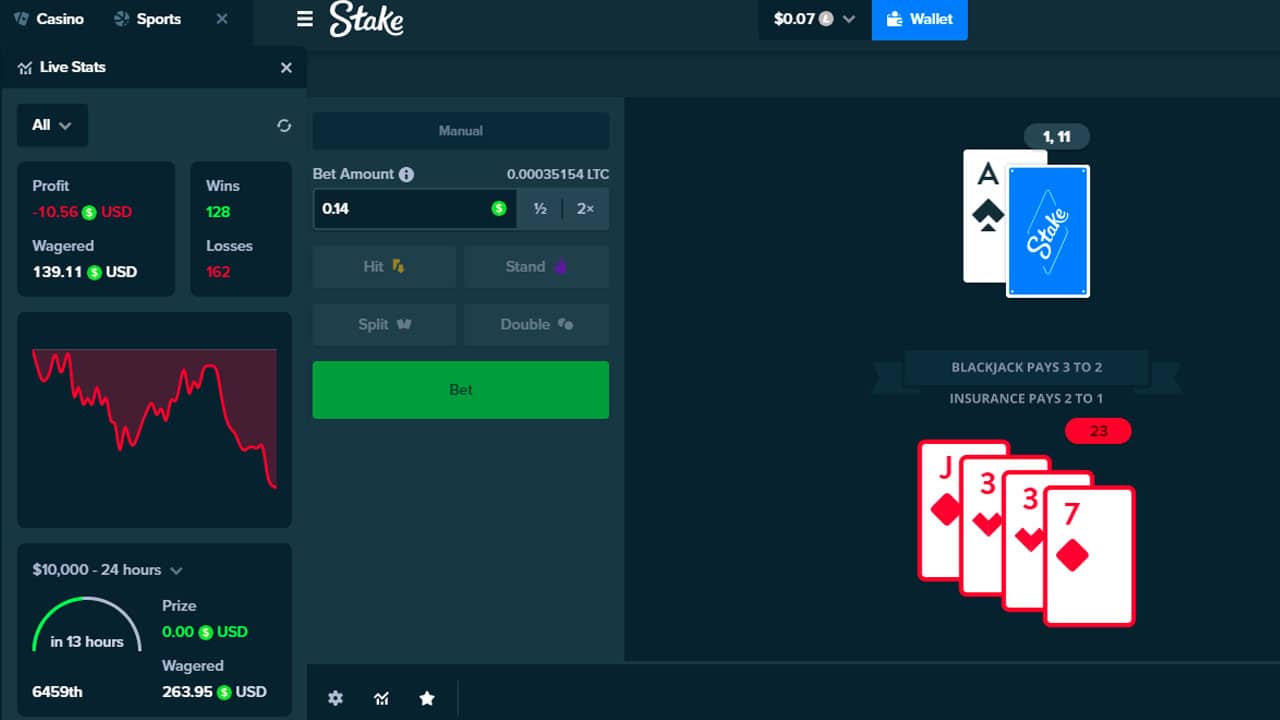 Blackjack dans un casino en ligne